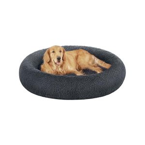 hondenbed fluffy, kattenbed, donut kussen, wasbaar, vulling in het midden verwijderbaar, lang pluche, 120 cm diameter, donkergrijs