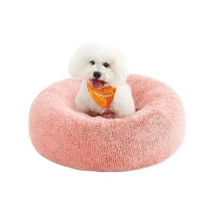 Hondenbed pluizig, kattenbed, donutkussen, wasbaar, bekleding in het midden uitneembaar, lang pluche, 70 cm diameter, roze