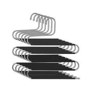 Broekhangers, set van 6 ruimtebesparende 5-laags metalen broekhangers, s-type niet-slip hangers voor jeans, sjaals, handdoeken, stropdassen, zilveren en zwarte