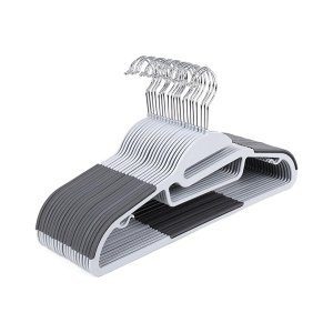 Plastic kledinghanger, set van 20, kledinghanger met U-vormige opening, niet-slip, ruimtebesparend, 0,5 cm dik, 41,5 cm breed, 360 ° roteerbare haak, lichtgrijs-donker grijs