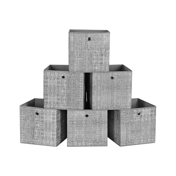 Pak van 6-opvouwbare opbergdozen kubussen manden dozen gemaakt van niet-geweven stof 30 x 30 x 30 cm voor speelgoed kleding gevlekt grijs rfb02lg-3