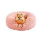 Hondenbed wollig, kattenbed, donutkussen, wasbaar, bekleding in het midden uitneembaar, lang pluche, 60 cm diameter, roze