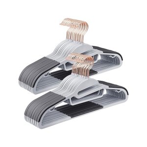 Pak van 30 plastic hangers, hoogwaardige kledinghangers met S-vorm, niet-slip en ruimtebesparing, 0,5 cm dik, 41,5 cm lang, 360 ° roteerbare haak in roségoud, grijs