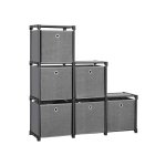 Plug-in rek 6 kubussen opbergsysteem met 6 stoffen dozen diy kast multifunctioneel met robuust metalen frame rubberen hamer 105 x 105 x 30 (w x h x d) zwart l