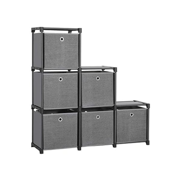 Plug-in rek 6 kubussen opbergsysteem met 6 stoffen dozen diy kast multifunctioneel met robuust metalen frame rubberen hamer 105 x 105 x 30 (w x h x d) zwart l