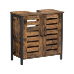 Badkamerkast, badkamerkast, 60 x 30 x 60 cm, stalen frame, opbergkast, met 2 lamellaire deuren, verstelbare plank, industrieel ontwerp, vintage bruin-zwarte
