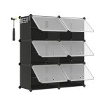 Schoenenrek met 6 compartimenten, schoenkast, 30 x 40 x 30 cm per compartiment, smal met deuren, stalen frame, plastic, voor gang, slaapkamer, ingang, zwarte