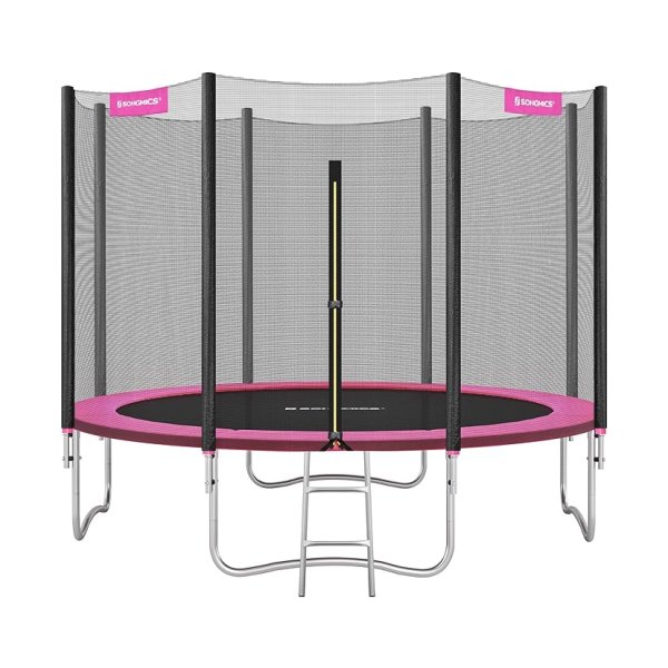 Trampoline Ø 427 cm, ronde tuintrampoline met veiligheidsnet met ladder en gevoerde staven, veiligheidsdeksel, veilig, buiten