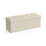 Sofa met opslagruimte, zitkist, opbergdoos, vouwen, max.Statische belasting 300 kg, 120 l, 110 x 38 x 38 cm, imitatie linnen, beige
