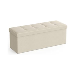 Sofa met opslagruimte, zitkist, opbergdoos, vouwen, max.Statische belasting 300 kg, 120 l, 110 x 38 x 38 cm, imitatie linnen, beige