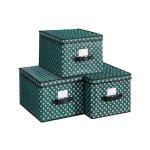 Pak van 3 vouwboxen met labelhouder en labels voor kerstfabricboxen garderobe 30 x 40 x 25 cm sneeuwvlokken groen