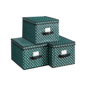 Pak van 3 vouwboxen met labelhouder en labels voor kerstfabricboxen garderobe 30 x 40 x 25 cm sneeuwvlokken groen