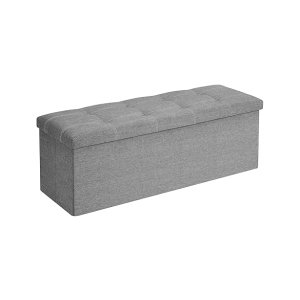 Bank met opbergdoos stoel vouwbaar 110 x 38 x 38 cm faux linnen deksel voor slaapkamer hal woonkamer licht grijs