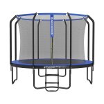 Trampoline 366 cm, ronde tuintrampoline met vangnet en ladder, opgevuld frame, voor kinderen en volwassenen, donkerblauwe str123q01
