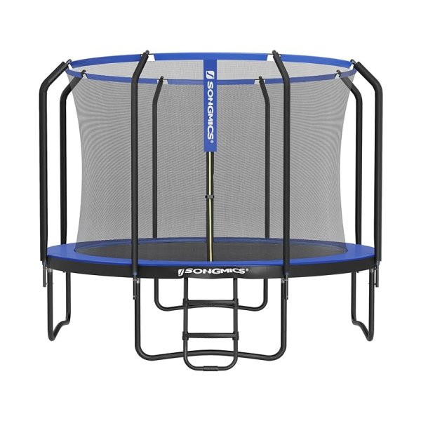 Trampoline 366 cm, ronde tuintrampoline met vangnet en ladder, opgevuld frame, voor kinderen en volwassenen, donkerblauwe str123q01