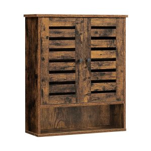 Wandkast, badkamerkast, wandkast, opbergkast, open compartiment, hoogte verstelbare plank, badkamerkast met 2 deuren, 60 x 20 x 70 cm, vintage bruine