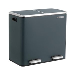 Recycling bak, dubbele vuilnisbak, 2 x 24l, met 2 compartimenten, zachte close deksels, pedalen, plastic binnenmachines en draaggrepen, rokerige grijze