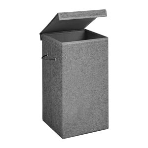 85L wasmand, wasmand met magnetisch deksel en handgrepen, wasmand, inklapbaar, linnen-look-stof, verwijderbare voeringtas, donkergrijze