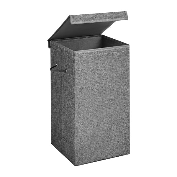 85L wasmand, wasmand met magnetisch deksel en handgrepen, wasmand, inklapbaar, linnen-look-stof, verwijderbare voeringtas, donkergrijze