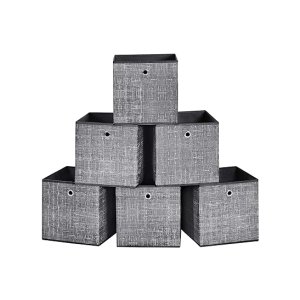 Opbergdozen, set van 6-opvouwbare stoffenboxen, niet-geweven stoffen kubussen, opbergmanden, organisator van speelgoedkleding, zwarte