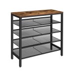 Schoenenrek, 5-laags schoenenopslageenheid Flat & amp;Schuine verstelbare schoenorganisator plank voor 16 paren, duurzaam en stabiel, voor ingang, gang, kast, slaapzaal, industrieel, rustiek bruin