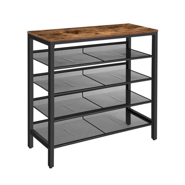 Schoenenrek, 5-laags schoenenopslageenheid Flat & amp;Schuine verstelbare schoenorganisator plank voor 16 paren, duurzaam en stabiel, voor ingang, gang, kast, slaapzaal, industrieel, rustiek bruin