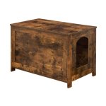 Kattenbak behuizing, kat kattenbakmeubilair verborgen, flip bovenste toiletruimte opbergbank, met divider vergrote huis nachtkastje voor dikke kat, rustiek bruin