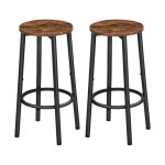 Barkrukken, set van 2 barstoelen, keukenronde hoogtekrukken met voetsteun, ontbijtbarkrukken, stevig stalen frame, voor eetkamer, keuken, feest, gemakkelijke montage, rustiek bruin