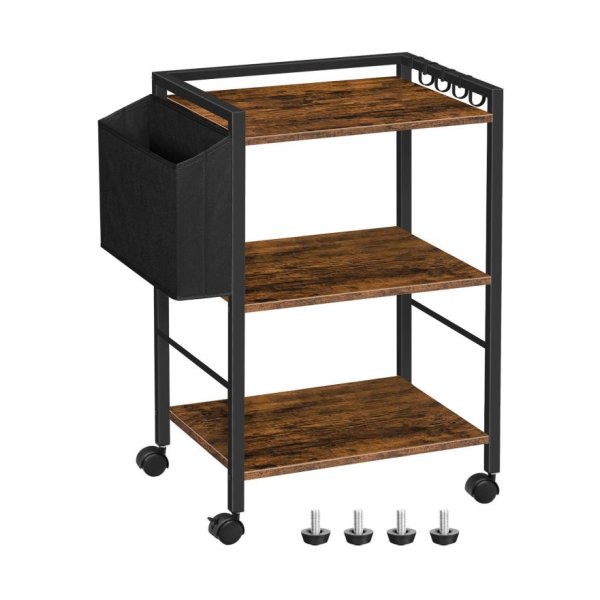 Printerstandaard, grote 3 -laags mobiele printertabel met opslag op wielen, onder de bureau Rolling Printer Cart Organizer Rack met haken voor Home Offce