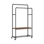 Kledingrek, rollend kledingrek met plank, zware dubbele staven kledingrek op wielen, hangrek voor kleding, schoenen, opslagdisplay,
