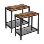 Zijtafels, set van 2 smalle nachtkastjes, industriële eindtafel met platte of schuine verstelbare maasplank voor kleine ruimtes, stabiel metalen frame en gemakkelijk montage, rustiek bruin en zwart