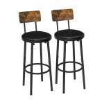 Barkrukken met rugleuning, set van 2 bar stoelen, aanrechtkrukken met PU -bekleding, ontbijtkrukken met voetsteun, voor keuken, woonkamer, bar, rustiek bruin en zwart
