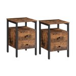 Eindtafels set van 2, nachtkastje met 2 laden en opbergplanken, zijtafel, nachtkastjes voor woonkamer, slaapkamer, accentmeubilair, gemakkelijke montage, rustiek bruin en zwart