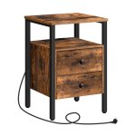 Nachtkastje met stopcontacten en USB -poorten, bijzettafel met laden en opslagruimte voor kleine ruimtes, woonkamer, slaapkamer, gemakkelijk te monteren, vintage
