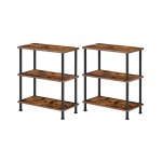 Zijtafels Set van 2, 3-laags stapelbare eindtafel, stabiele nachtkastje voor kleine ruimte in slaapkamer, woonkamer, gang, gemakkelijke montage, industriële stijl, rustieke bruine