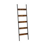 Dekenladder, 5-laags handdoekrek met haken, muurlerend dekenrek, decoratief display ladderplank, sjaals, industrieel, woonkamer, slaapkamer, rustiek bruin en zwart