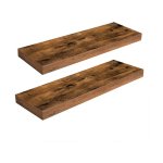 Zwevende planken, muurplank set van 2, 23,6 inch hangende plank met onzichtbare beugels, voor badkamer, slaapkamer, toilet, keuken, kantoor, woonkamer decor, rustiek bruin