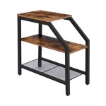 Bijzettafel, smalle eindtafel met opbergplanken met 3 niveaus, industrieel nachtkastje voor kleine ruimtes, naast de bank, de stoel van de achtergrond, in de woonkamer, slaapkamer, den, rustiek bruin en zwart