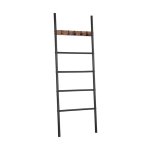 Handdoek-rack, wandlerende dekenladder, 5-nive ladderplank, 23,6 x 69,7 inch decoratieve ladder met 5 verwijderbare haken, displayrek voor badkamer, metaal, rustiek bruin