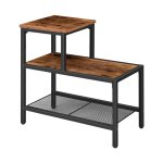 Bijzettafel, 3-laags smal nachtkastje met accent decoratieve ladderplank, industriële bank eindtafel voor kleine ruimte in woonkamer, slaapkamer, metalen frame, rustiek bruin en zwart