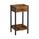 Hoge bijzettafel, nachtkastje, eindtafel met lade en opslagplank, industriële eindtelefoontafel, voor studie, slaapkamer, ruimtebesparing, rustiek bruin en zwart