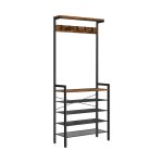 Hall Tree met bank, kaprek met schoenopslag, schoen- en kaprek, 5-laags ingangschoenopslag, 5 haken, voor 12-16 paren, industrieel, gang, foyer, modderkamer, rustiek bruin