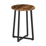 Ronde zijtafel, ronde accent eindtafel met stevig X-vormig metalen frame, 15,7 "ronde nachtkastje, voor woonkamer, slaapkamer, balkon, kantoor, rustiek bruin