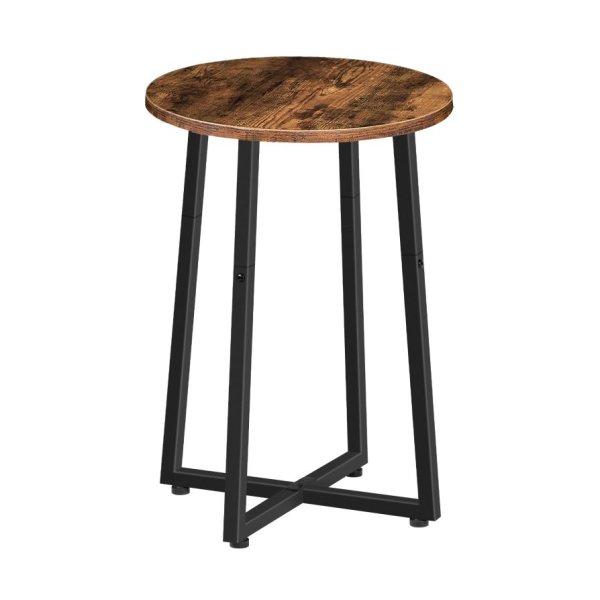 Ronde zijtafel, ronde accent eindtafel met stevig X-vormig metalen frame, 15,7 "ronde nachtkastje, voor woonkamer, slaapkamer, balkon, kantoor, rustiek bruin