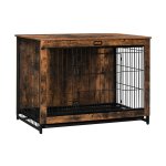 Hondenkratmeubels, grote hondenkennel, 38 "houten huisdierenmeubels met uittrekbare lade, thuis- en binnengebruik, dubbele deur moderne zijzijkant tafel voor middelgrote/grote/kleine hond, kauw-resistente