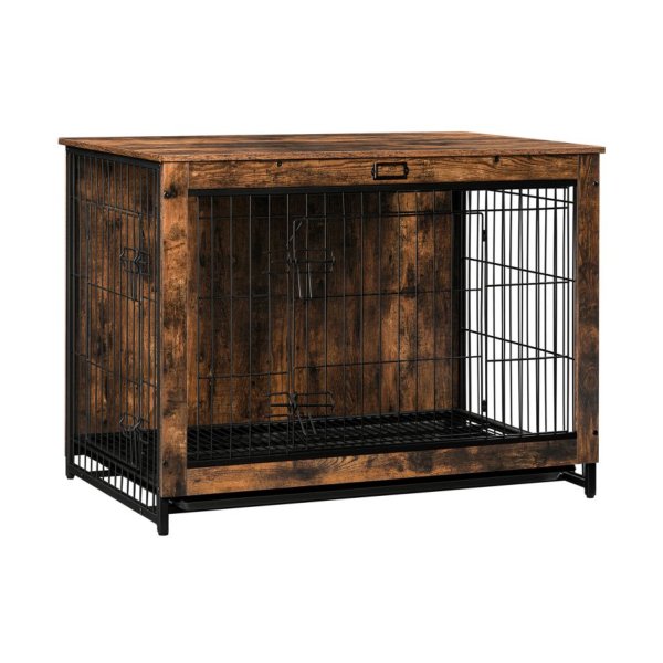 Hondenkratmeubels, grote hondenkennel, 38 "houten huisdierenmeubels met uittrekbare lade, thuis- en binnengebruik, dubbele deur moderne zijzijkant tafel voor middelgrote/grote/kleine hond, kauw-resistente
