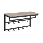 Muur gemonteerd kaprek met plank, wandgemonteerde hangplank, 80 x 30 x 42 cm, voor gang, woonkamer, slaapkamer, badkamer, greige-zwarte