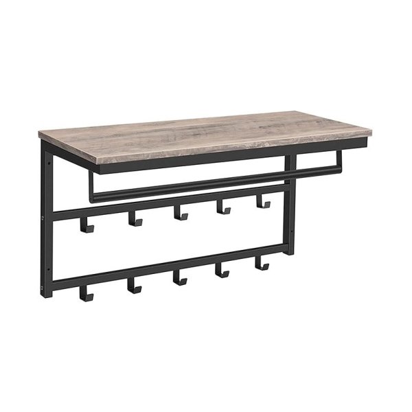 Muur gemonteerd kaprek met plank, wandgemonteerde hangplank, 80 x 30 x 42 cm, voor gang, woonkamer, slaapkamer, badkamer, greige-zwarte
