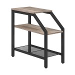 Bijzettafel, nachtkastje met 3 planken, smalle industriële banktafel voor kleine ruimtes, metalen frame, stevig en gemakkelijk te monteren, houten effectmeubilair, Greige