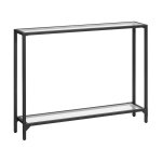 39.4 "Consoletafel, gehard glazen banktafel, moderne toegangstafel, smalle banktafel, metalen frame, eenvoudige montage, verstelbare voeten, voor foyer, woonkamer, hal, zwarte